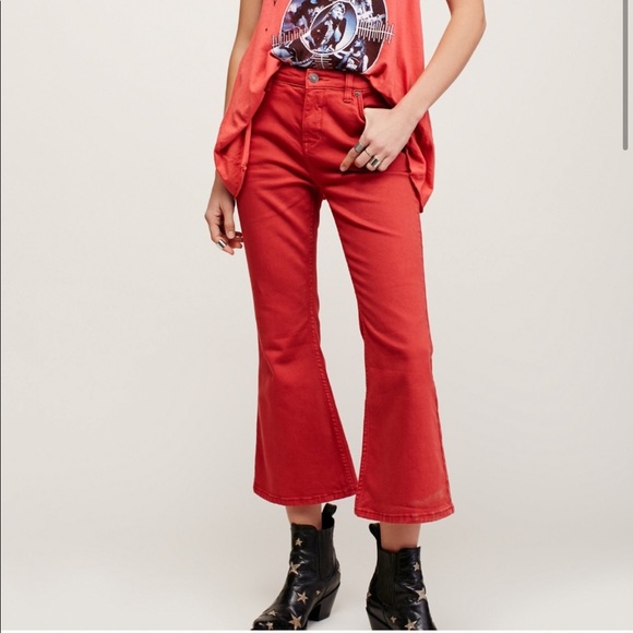 Free People Denim - Free People Crop Kick Flare Capri Red Jeans 28